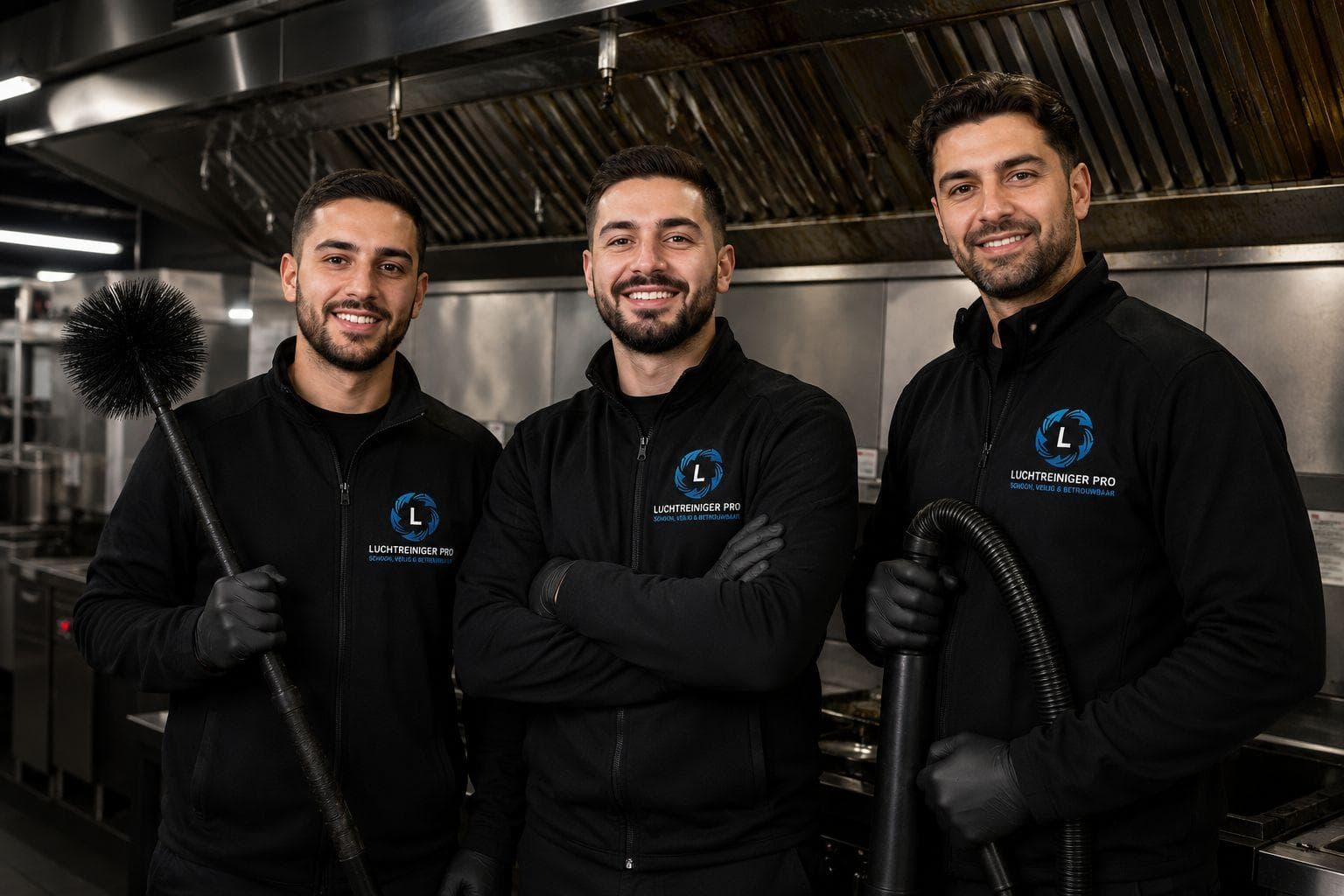Luchtreiniger Pro team inside a professional kitchen environment.