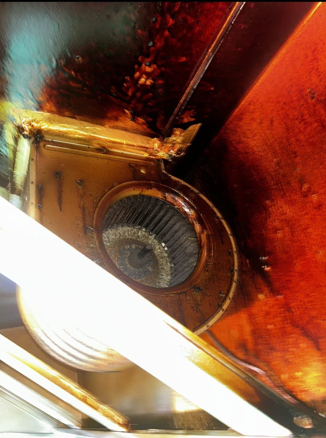 Contaminated filter before professional cleaning or replacement.